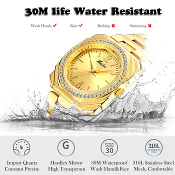 MISSFOX 2020 Elegantné dámske Hodinky, Luxusné Značky Námestie 18K Zlata Žena Náramkové hodinky Ženy Quartz Nepremokavé Klasické Hodinky Geneva