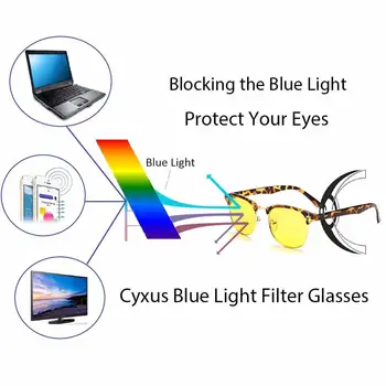 Cyxus Modré Svetlo Blokuje Počítač Okuliare Semi-bez obrúčok Browline Žltá Šošovka pre Anti Eyestrain UV, Muži/Ženy 8056