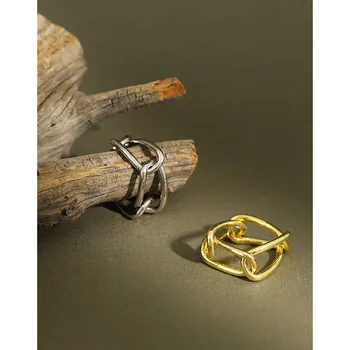Kinel bijoux 925 Sterling Silver Väzbe Široký Reťazca Krúžok Openwork Vysokej Kvality Minimalistický Prstene pre Ženy Elegantné Šperky