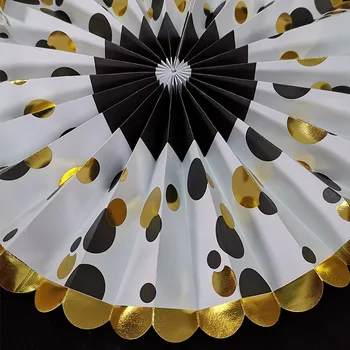 Nicro 6 ks/Set Black Gold jednovrstvové Okrúhle Papierové Ventilátor Kvet Nastaviť Narodeninovej oslavy Výročia Dekorácie Dodávky #FS28
