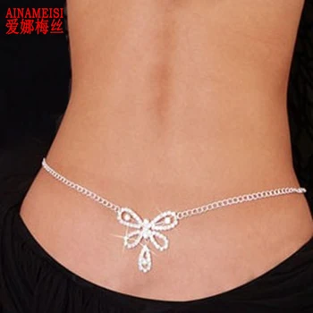 AINAMEISI Hot Predaj Sexy Crystal Brušný Pás Reťazca Ženy Drahokamu Motýľ Kúzlo Bikini Party Telo Šperky