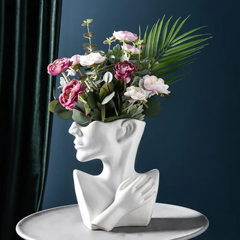 Umenie Portrét Kvetináče Váza Biele Keramické Ľudskú Tvár Rodiny Kvetináče Ručné Záhradné Skladovanie Kvet Usporiadanie Domov Dekoroch