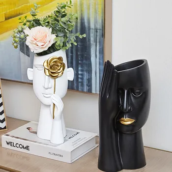 [HHT] Nordic Minimalistický Portrét Vázy Živice Socha Čiernej Ľudské Hlavy Váza Banku v Kancelárii Kvet Usporiadanie Domáce Dekorácie