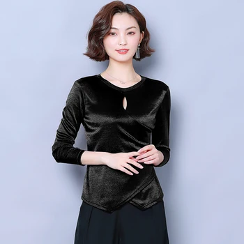 Kórejský Hodvábne Blúzky Ženy Saténová Blúzka Tričko Plus Veľkosť Žena Pevné Dlhý Rukáv, Blúzky, Duté Sa Topy Blusas Mujer De Moda 2020