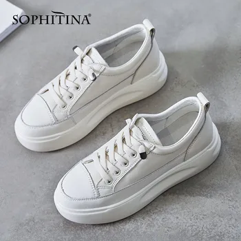 SOPHITINA Biele Topánky Ženy Pohodlné Bežné Tenisky Čipky Zvýšenie Výšky Klasické jednofarebné Ploché Topánky Platformu SO621