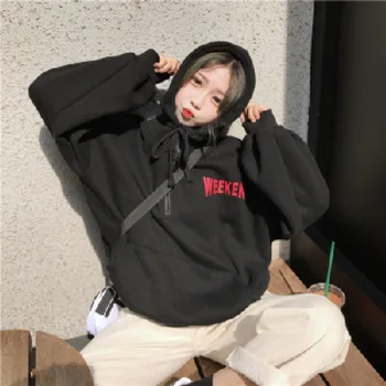 Kapucňou široký sveter ženy 2020 jeseň nové Harajuku štýl študent plus veľkosti letter tlač čalúnená bunda nadrozmerné mikina s kapucňou na zips