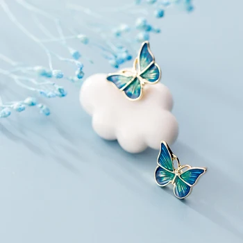 MODIAN Modré Smalt Krásne Motýle Stud Náušnice pre Ženy 925 Sterling Silver Módne Hmyzu Ušné Štuple Jemné Šperky Bijoux