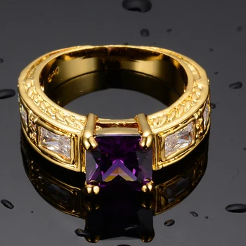 Luxusné Žena Fialová Námestie Krištáľové Šperky Elegantná Zlatá Farba Snubné Prstene Pre Ženy Ročníka Zapojenie Valentines Day Darček