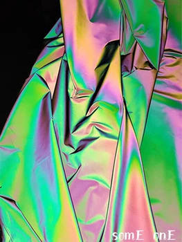 Dúhové Reflexné Textílie Zelená Gradientu Svetla Handričkou DIY Bunda, Kabát Športové Pozadí Dekor Dizajnér Textílie 50*140 cm