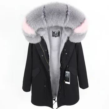 Skutočné fox kožušiny golier teplé zimné dámske bundy odnímateľný, polstrovaný a velvet linajkované dlhej časti Parker kabát