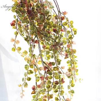 Umelé plastové rastliny zelené steny zlato, striebro, peniaze list rastliny Wisteria kvet viniča DIY svadobné záhrada domov deco rastliny stenu