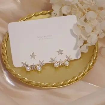 Kórejský nový dizajn a módne šperky AAA zirkón star háčik kvet 14K zlata, náušnice elegantné dámske denne päť-špicaté hviezdy náušnice