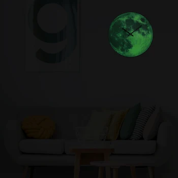 Mesiac Svetelný Nástenné Hodiny 2021 Nové Svietiť V Tme Kruhové Quartz Hodiny Domova Spálne Dekorácie, Darčeky Relogio De Parede