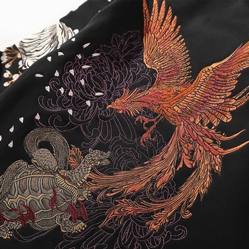 Aolamegs Mužov Jeseň Fleece Mikiny Japonský Výšivky s Kapucňou Mikiny Dragon Phoenix Vintage Totemy Pulóver Streetwear