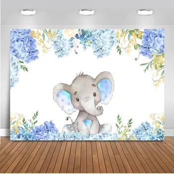 Modrý Slon Tematické Baby Sprcha Pozadie Kvety Slon Narodeniny Pozadí Chlapec alebo Dievča, Happy Birthday Fotografie Pozadie
