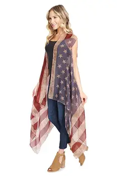 Americká Vlajka Cardigan 4. júla USA Hviezdy a Pruhy Vzor Ľahký Šál Kimono Vesta