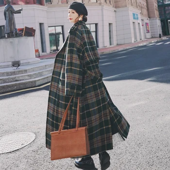 2020 jeseň zimnej dámskej módy voľné dlhé nad kolená zahusťovanie vlnené kabáty žena Koberčeky tlač vrchné oblečenie Kabát
