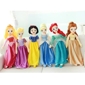 Disney 55 cm Plnené Bábiky Princezná Ariel Bell Morská víla Rapunzel Snow White Spať Bábiku Popoluška Kráska A Zviera, Plyšové Hračky