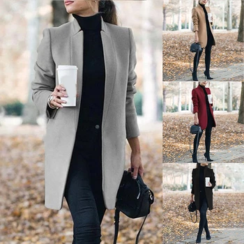 Nový Štýl Jeseň Zimný Kabát Farbou Obleku Stojan Golier Ženy Coats Elegantné Módne Jednoduché All-Zrelé Dámy Cardigan