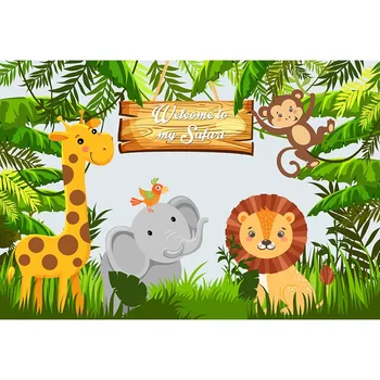 Lesné Jungle Safari Party Foto Pozadie Zvieratá Lesa Fotografie Pozadí Happy Birthday Tému Party Dekorácie 944