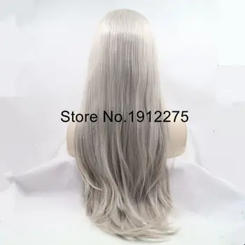 Sylvia Popola Platinum Blonde Prírodné Rovno Syntetické Parochne Čipky Front Stredná Časť Dlhých Tepelne Odolných Vlákien Vlasy Pol Ručne Viazané