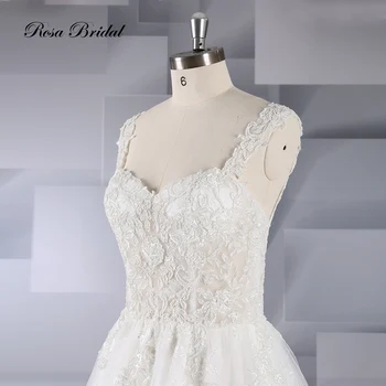 Rosabridal riadok svadobné šaty 2019 výrobnú cenu námestie krku a otvorte zadný plný lištovanie bodice čipky appliques tylu šaty