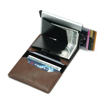 Antitheft Mužov Vintage Kreditnej Karty Držiteľ Blokovanie Rfid Peňaženky, Kožené Unisex Bezpečnostné Informácie Hliníka Kovové Kabelku