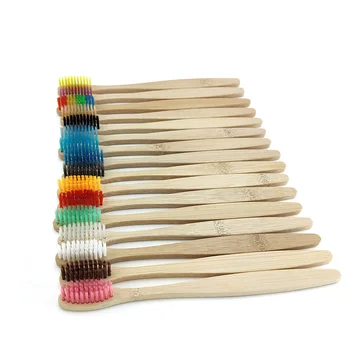 12 ks Bambusu Kefka Eko-šetrný Výrobok Vegánska Zubná Kefka Rainbow Čiernej Drevené Mäkké Vlákno Dospelých Travel Set Pre Starostlivosť o Ústnu dutinu