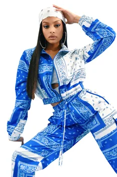 Blue Print Módne Ženy Tepláková Súprava 2 Ks Súprava Plodín, Topy A Nohavice, Oblečenie Pre Ženy Spring Street Style Hip Hop Sweatsuit Nastaviť