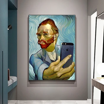 Zábavné Umenie Van Gogh Selfie telefonicky na Plátne, Obrazy na Stenu, Umenie Plagáty a Vytlačí Abstraktné Portrét Van Gogh Obrázky