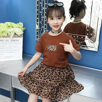 Dievčatá Oblečenie 2019 Dieťa Oblečenie Letné Nastaviť Batoľa Oblečenie Dieťa Deti T-shirt + Leopard Sukne 3 do 13 Rokov
