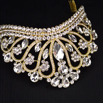 Strieborná Zlatá Farba Veľkého Európskeho Nevesta Romantickú Svadbu luxusné Tiara Crystal Veľké Korún Kráľovná Vlasy, šperky Pre Svadobné Headdress