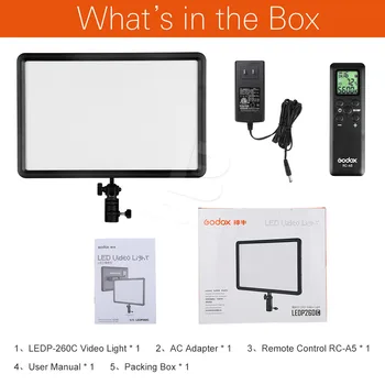 Godox LED Video Svetlo LEDP260C Prenosné Stmievateľné 260 LED Video Svetlo s Nastaviteľným Farebná Teplota 3300K-5600K pre Camcorde