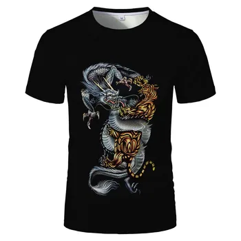 Nový drak, tiger 3D vytlačené T shirt bežné osobnosti dragon zvierat t shirt pánske módne okrúhlym výstrihom, Krátky Rukáv T-Shirt Top