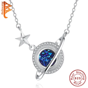 Romantický Reálne 925 Sterling Silver Star Modrej Planéty, Náhrdelník pre Ženy Mama Narodeniny, Výročie Šumivé Šperky Crystal Darček