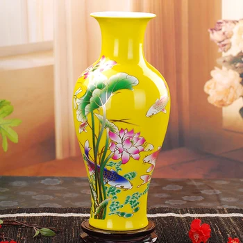 Jingdezhen Keramická Váza Moderný Čínsky Štýl Lotus Ryby Váza, Svadobné Dary Domov Remeselné A Nábytkárske Výrobky Golden Kreslenie