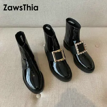 ZawsThia 2020 vysokej kvality, luxusné značky lakovanej kože žena členková obuv západnej cowgirl kovboj martin topánky s kovovou prackou