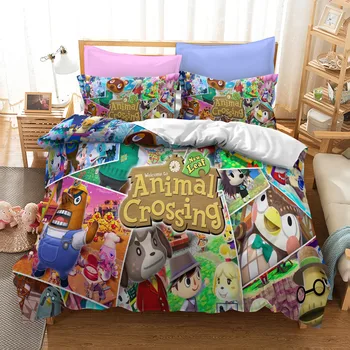 Hra Animal Crossing 3D Roztomilý posteľná bielizeň Nastaviť Dospelých, Deti Perinu Twin Set Plný Kráľovná King Size Posteľ Obliečky Obliečky Dropshipping