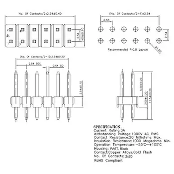 Pastall 20 Kusov Medi Break-Away 0.1 2x20-pin Pásy Dual Muž Hlavičky pre Raspberry Pi Nula GPIO