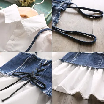 2019 jeseň položka dievča šaty dlhý rukáv+džínsy vesta deti oblečenie dievča módne farby 2 ks na jednu sadu