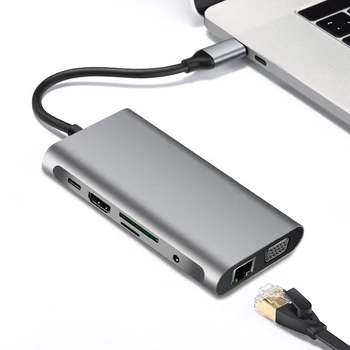 USB 3.1 Typ-C Hub Na RJ45 Adaptér HDMI 4K Thunderbolt 3 USB C Hub s Nábojom 3.0 TF SD Slot Čítačky PD pre MacBook Pro/Vzduch