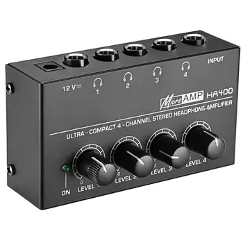 HA400 4 Kanály Mini Audio Stereo Slúchadlový Zosilňovač s Napájacieho Adaptéra US/UK/EU/AU Plug