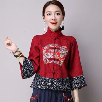 Národné Kvetinový Tlač Cheongsam Čínske Šaty pre Ženy Sukne Výšivky Tangsuit Qipao Bielizeň Dlhý Rukáv Šaty Elegantné