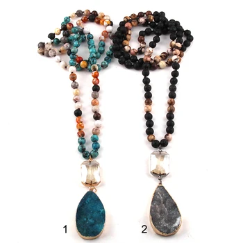 Módne Šperky 108 Korálok Multi Kameň Viazané Crystal Odkaz Prírodné Druzy Drop Prívesok Náhrdelník Wome Jogy Náhrdelník