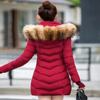 2020 Nové Módne Dlhé Zimné Bundy Ženy Štíhle Ženy Kabát Zahustiť Vetrovka Dole Bavlnené Oblečenie Červené Oblečenie S Kapucňou Študent