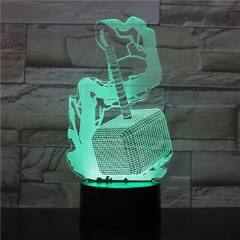 3D-2423 Thor Kladivo 3D LED Nočné Lampy, Spálne, stolná Lampa Valentines Darčeky pre Milovníkov Páry Detský Spací Svetlo