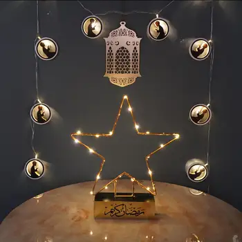 Liviorap Ramadánu Eid Mubarak Dekorácie pre Domov Mesiac LED Svetlo Sviečky Drevená Plaketa Visí Prívesok Islamu, Moslimov Prípade Strany