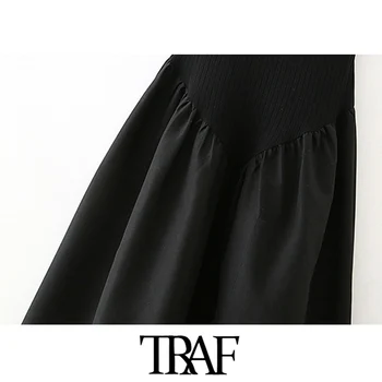 TRAF Ženy Elegantný Módy Pathwork Strech Slim Midi Šaty Vintage Backless A-line Tenké Pásiky Ženské Šaty Vestidos