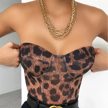 HUAN KRÁSU Žien Sexy Nové Pevné Leopard bez Ramienok Backless Pupok tielko T-shirt Pohodlné Žena Korzet Outwear HB215
