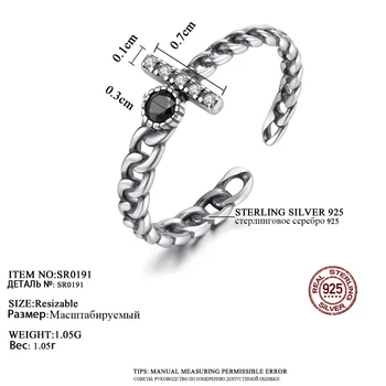 CZCITY Skutočné 925 Sterling Silver Otvoriť Krúžky Žena Kríž Dizajn Vintage Striebro Zapojenie Putá Krúžok Jemné Šperky Veľkoobchod